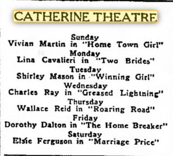Catherine Theatre - 1919 Ad